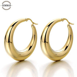 Gold Vermeil 25mm steel stainless hoop earrings for women Crescent moon  High Quality Jewelry
